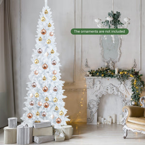 7-Foot Pre-Lit Pencil Christmas Tree - White with 300 LED Lights & 8 Flash Modes