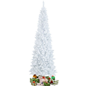 7-Foot Pre-Lit Pencil Christmas Tree - White with 300 LED Lights & 8 Flash Modes