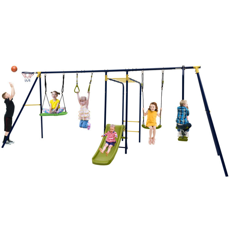 7-in-1 Outdoor Swing Set with A-Shaped Frame for Backyard Fun & Stability