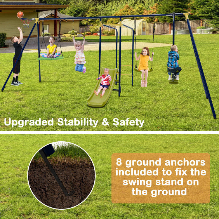 7-in-1 Outdoor Swing Set with A-Shaped Frame for Backyard Fun & Stability