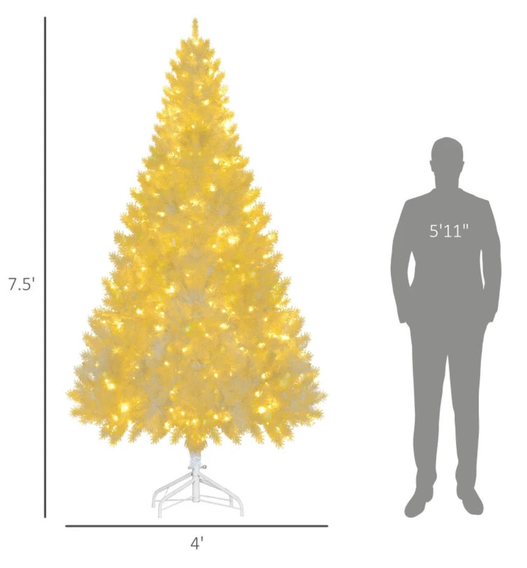 7.5 FT Pre-Lit Artificial Christmas Tree with 500 Warm White LEDs and Realistic Branches