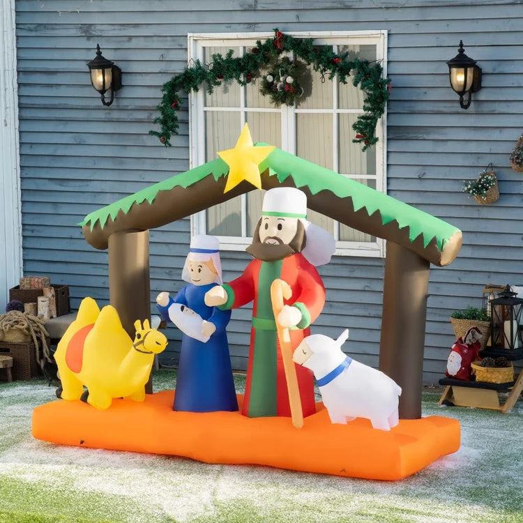 7.5ft Nativity Scene Christmas Inflatables with Camel & Sheep - LED Outdoor Yard Decor