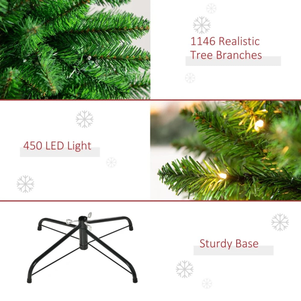 7.5ft Pre-lit Artificial Pine Christmas Tree with 450 LED Lights and 1146 Branch Tips