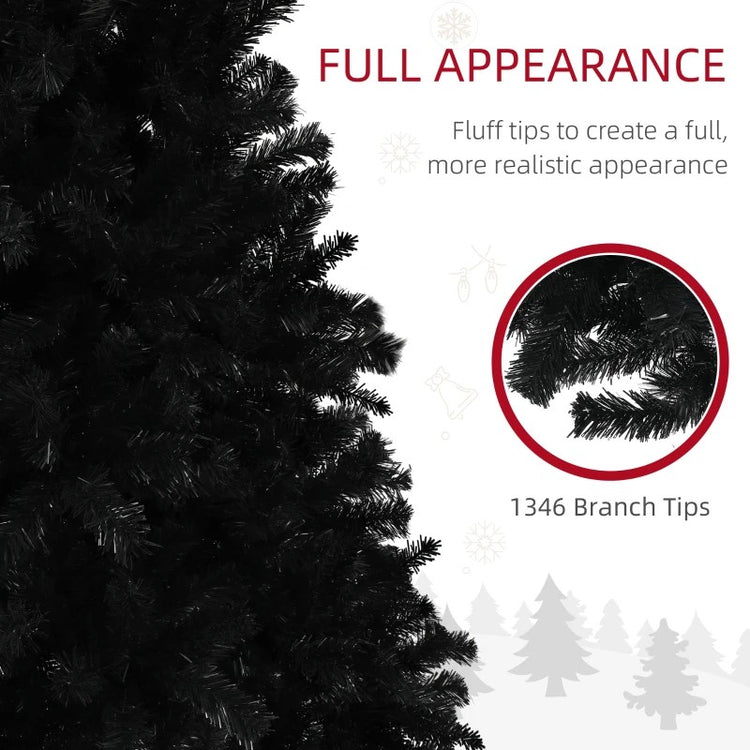 7.5ft Unlit Black Artificial Christmas Tree with 1346 Branch Tips & Steel Base