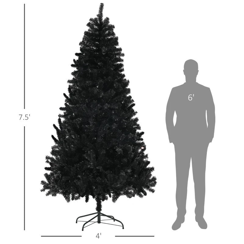 7.5ft Unlit Black Artificial Christmas Tree with 1346 Branch Tips & Steel Base