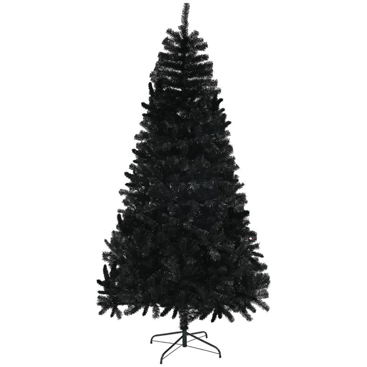 7.5ft Unlit Black Artificial Christmas Tree with 1346 Branch Tips & Steel Base