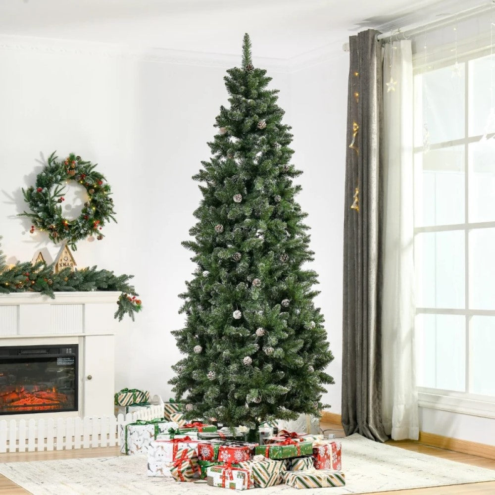 7.5ft Unlit Snow-Dipped Fir Artificial Christmas Tree with Pine Cones & 1119 Tips