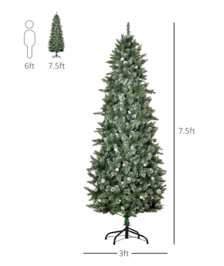 7.5ft Unlit Snow-Dipped Fir Artificial Christmas Tree with Pine Cones & 1119 Tips