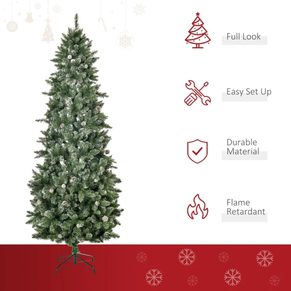 7.5ft Unlit Snow-Dipped Fir Artificial Christmas Tree with Pine Cones & 1119 Tips