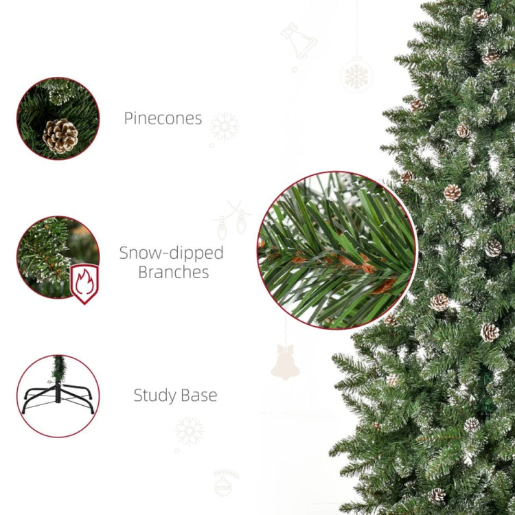 7.5ft Unlit Snow-Dipped Fir Artificial Christmas Tree with Pine Cones & 1119 Tips