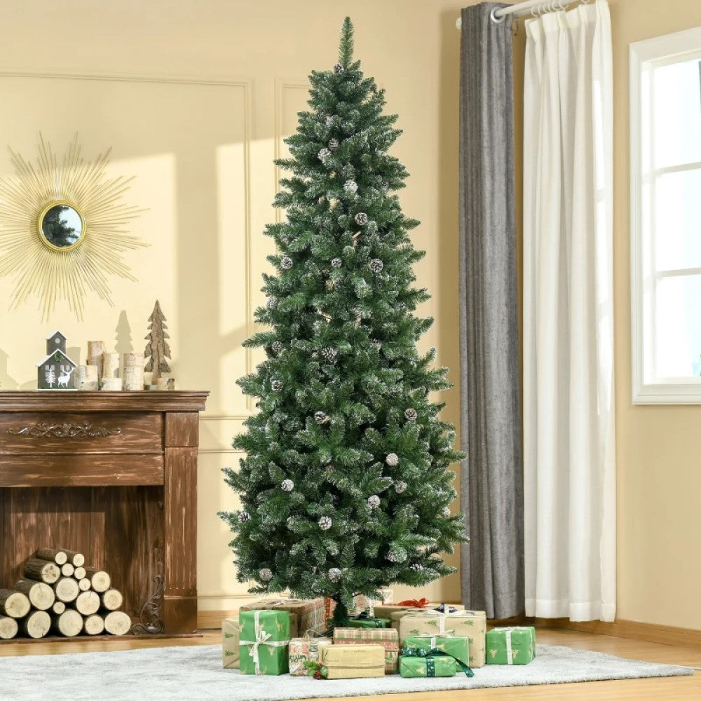 7.5ft Unlit Snow-Dipped Fir Artificial Christmas Tree with Pine Cones & 1119 Tips