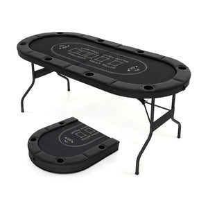 72-Inch Foldable Oval Poker Table for 8 Players - Portable Card Game Table