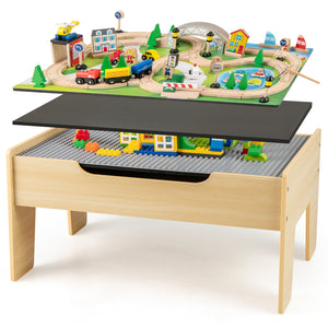 78-piece wooden train set activity table with double-sided play surface for toddlers