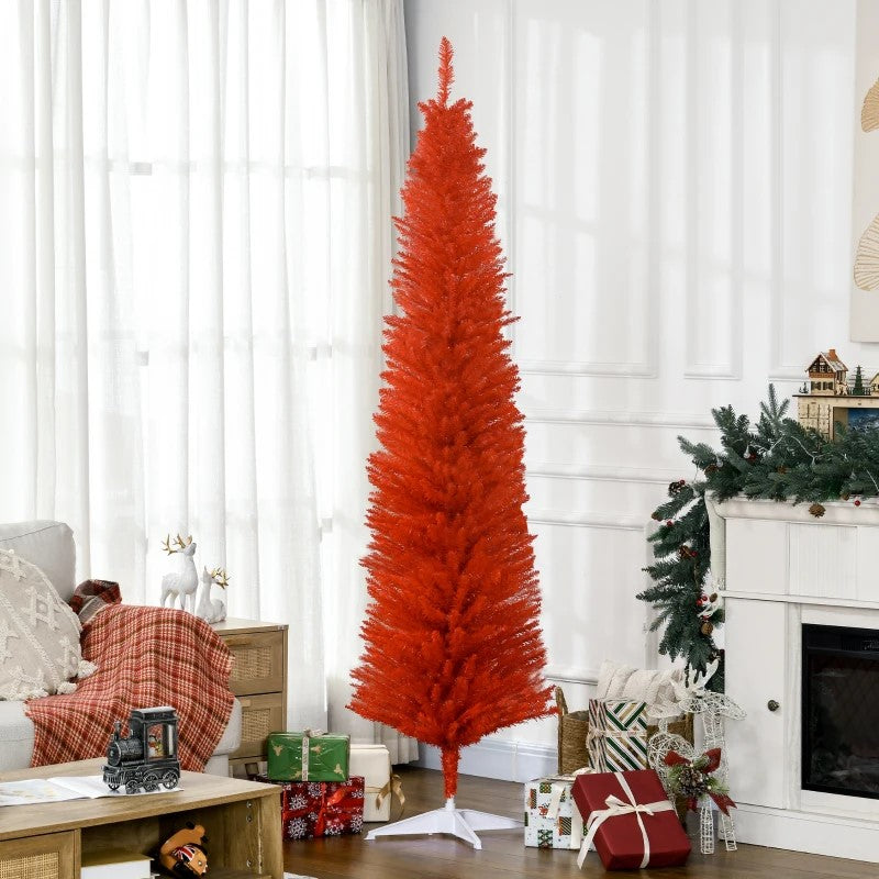 7FT Decorated Pencil Christmas Tree with 499 Realistic Branch Tips & Plastic Stand