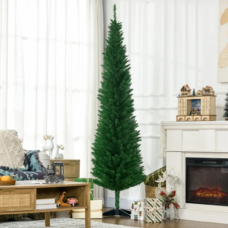 7FT Decorated Pencil Christmas Tree with 499 Realistic Branch Tips & Plastic Stand