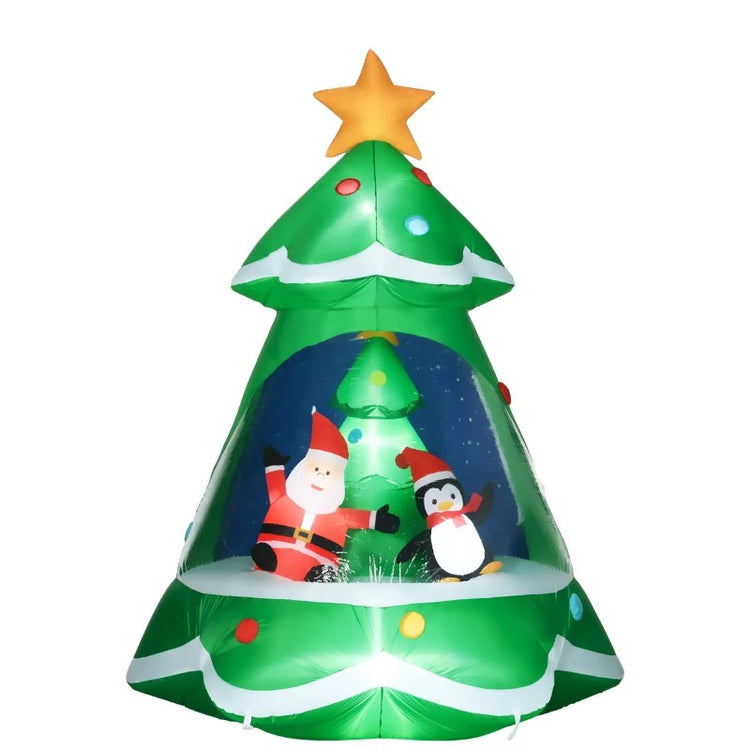 7FT Inflatable Christmas Tree with Santa & Penguin - LED Outdoor Blow-Up Decor