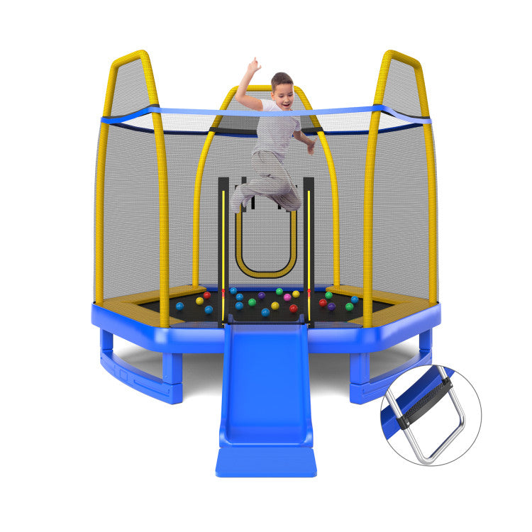 7 ft Trampoline with Ladder & Slide - Perfect for Indoor & Outdoor Kids' Playtime