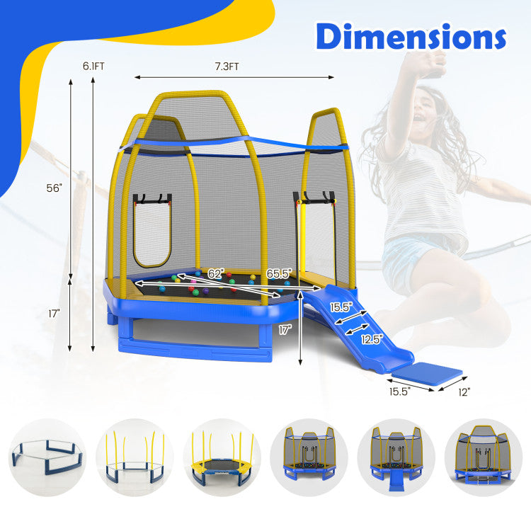 7 ft Trampoline with Ladder & Slide - Perfect for Indoor & Outdoor Kids' Playtime