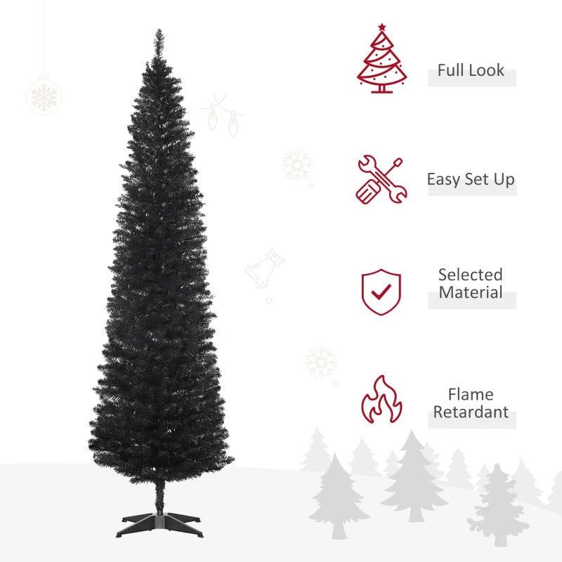 7' Slim Artificial Pencil Christmas Tree with 499 Realistic Branch Tips and Sturdy Stand