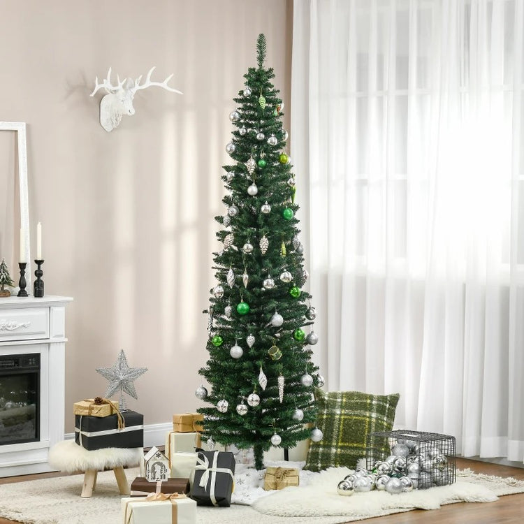 7' Slim Artificial Pencil Christmas Tree with 499 Realistic Branch Tips and Sturdy Stand