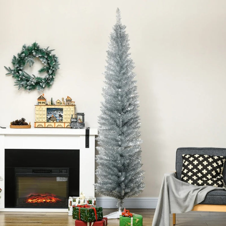 7' Slim Artificial Pencil Christmas Tree with 499 Realistic Branch Tips and Sturdy Stand