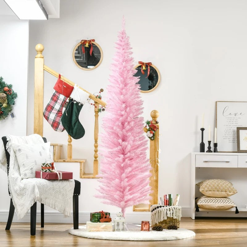 7' Slim Artificial Pencil Christmas Tree with 499 Realistic Branch Tips and Sturdy Stand