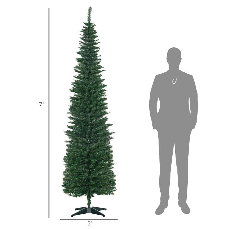 7' Slim Artificial Pencil Christmas Tree with 499 Realistic Branch Tips and Sturdy Stand