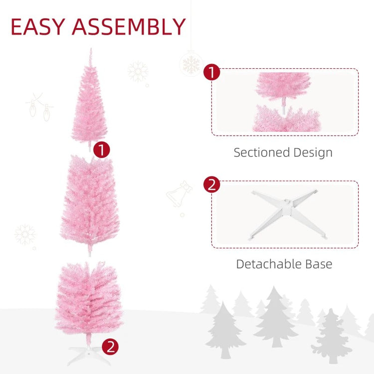 7' Slim Artificial Pencil Christmas Tree with 499 Realistic Branch Tips and Sturdy Stand