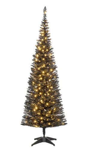 7ft and 5ft Black Pencil Christmas Trees, Slim Artificial Tree with LED Lights, Realistic Branches