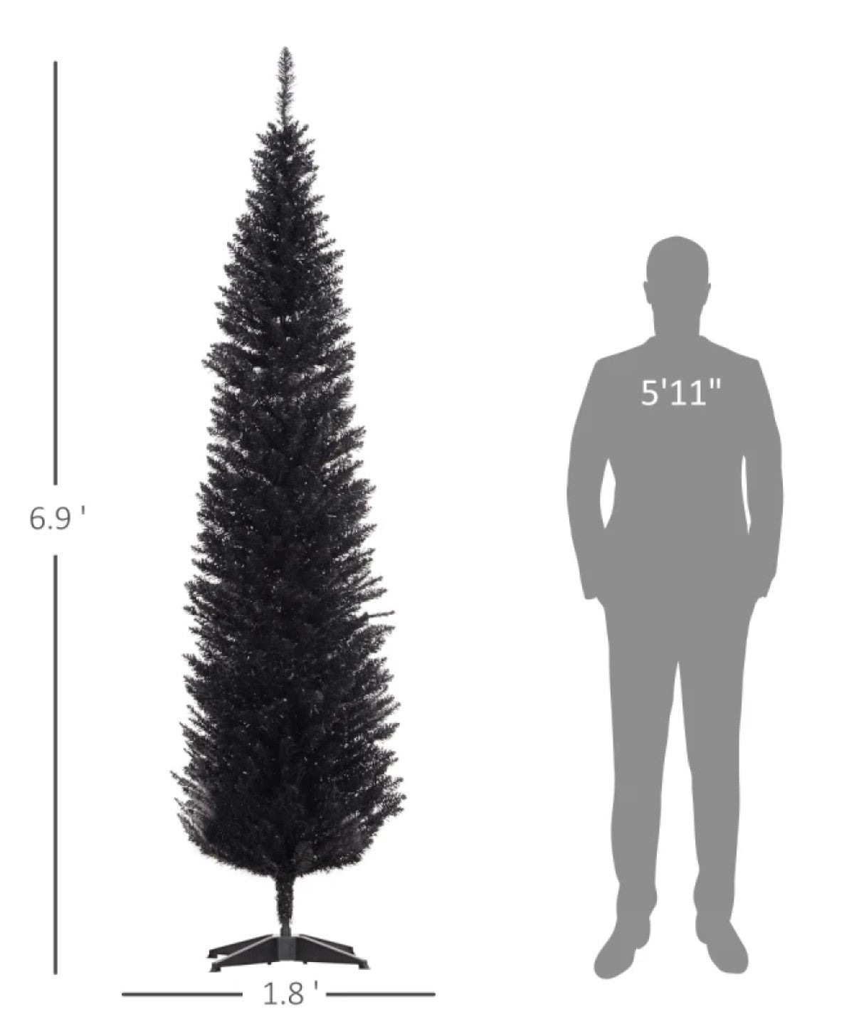 7ft and 5ft Black Pencil Christmas Trees, Slim Artificial Tree with LED Lights, Realistic Branches