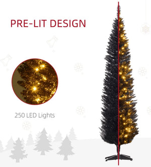 7ft and 5ft Black Pencil Christmas Trees, Slim Artificial Tree with LED Lights, Realistic Branches