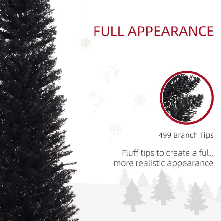 7ft and 5ft Black Pencil Christmas Trees, Slim Artificial Tree with LED Lights, Realistic Branches