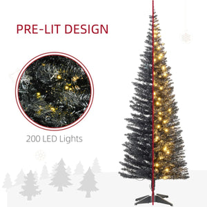 7ft and 5ft Black Pencil Christmas Trees, Slim Artificial Tree with LED Lights, Realistic Branches