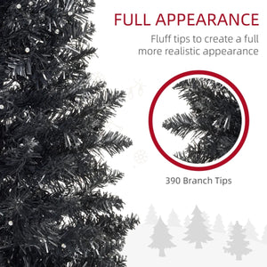 7ft and 5ft Black Pencil Christmas Trees, Slim Artificial Tree with LED Lights, Realistic Branches