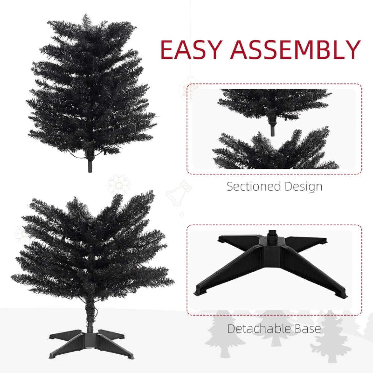 7ft and 5ft Black Pencil Christmas Trees, Slim Artificial Tree with LED Lights, Realistic Branches