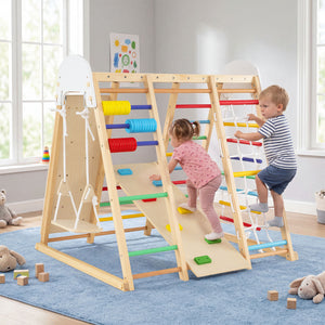 8-in-1 foldable indoor jungle gym with swing, monkey bars and climbing activities