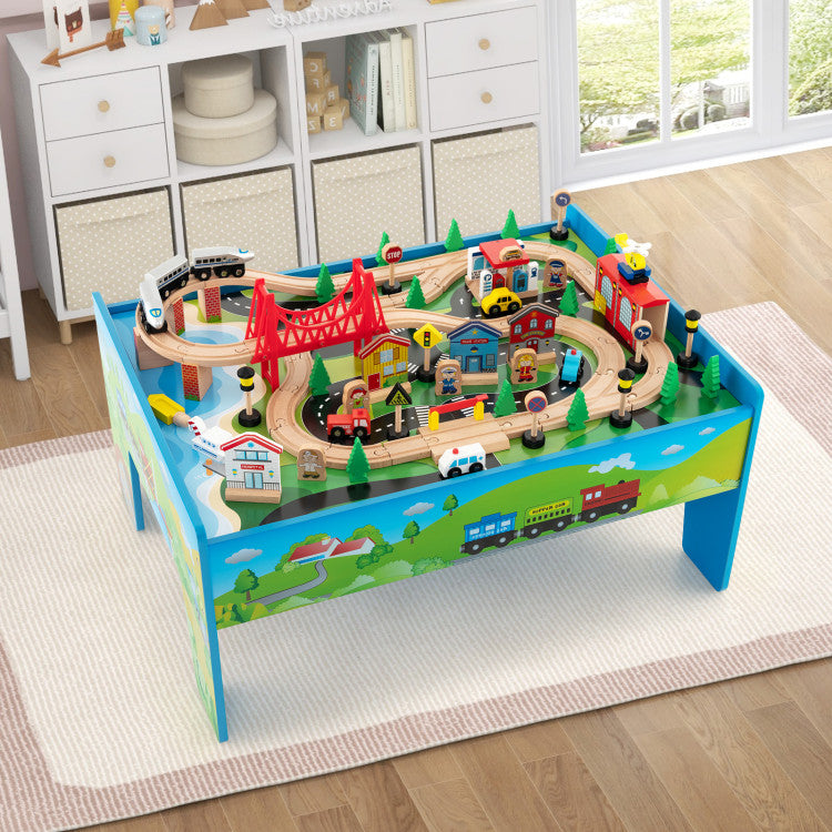 80-Piece Wooden Train Set with Table for Kids - Interactive Learning and Play