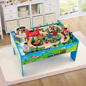 80-Piece Wooden Train Set with Table for Kids - Interactive Learning and Play