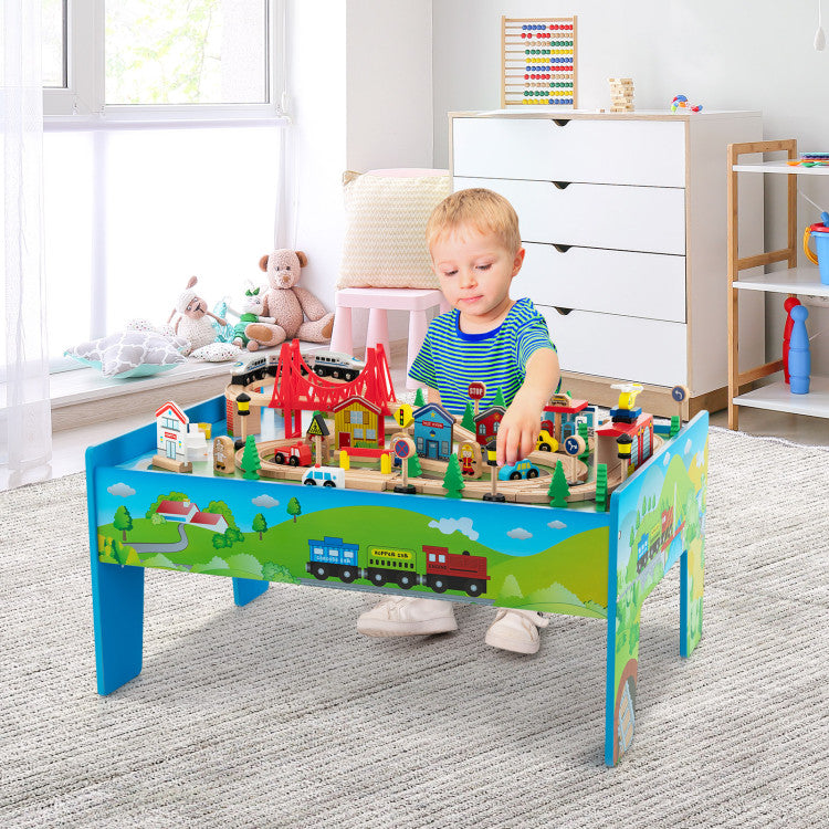 80-Piece Wooden Train Set with Table for Kids - Interactive Learning and Play