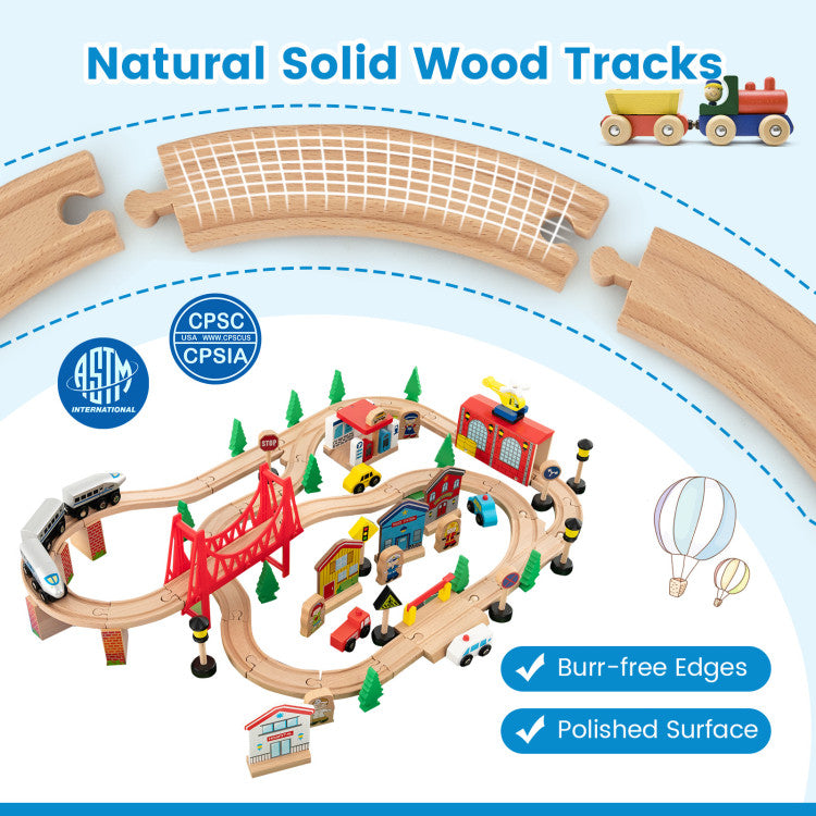 80-Piece Wooden Train Set with Table for Kids - Interactive Learning and Play