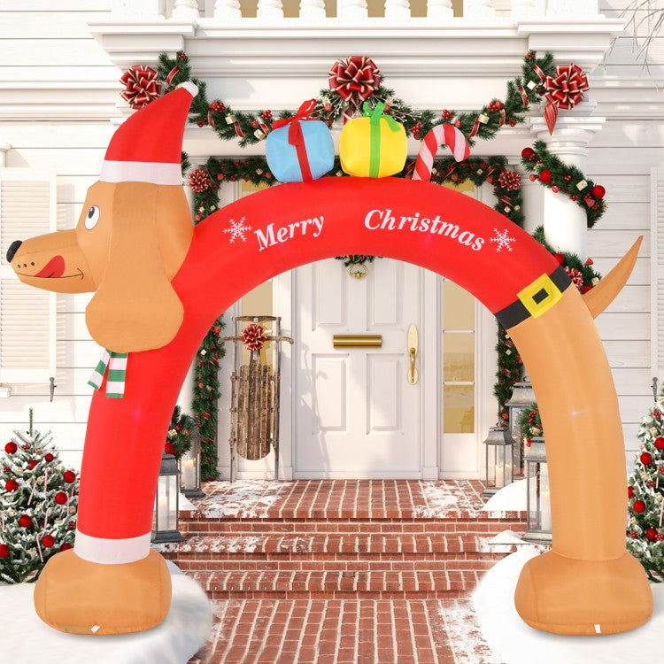 8 Ft Lighted Inflatable Christmas Dachshund Arch with Air Blower for Yard Decor