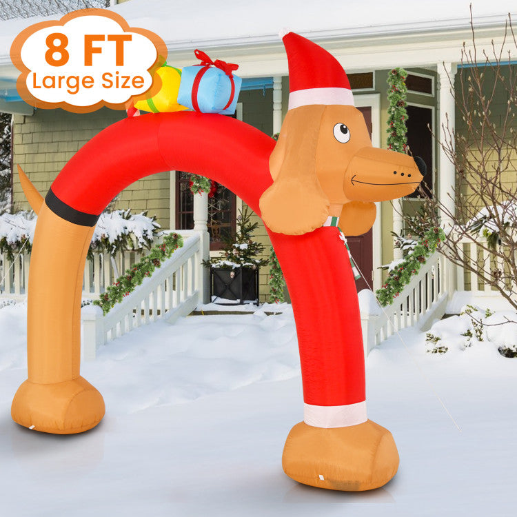 8 Ft Lighted Inflatable Christmas Dachshund Arch with Air Blower for Yard Decor