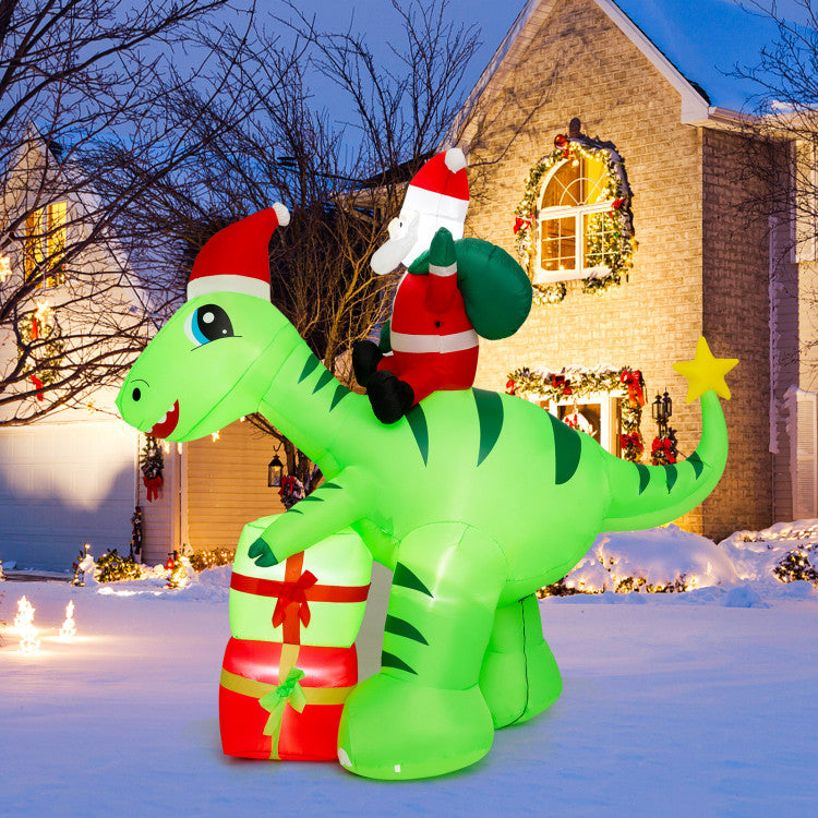 8 Ft Lighted Inflatable Santa Claus Dinosaur Decoration with Gift Boxes