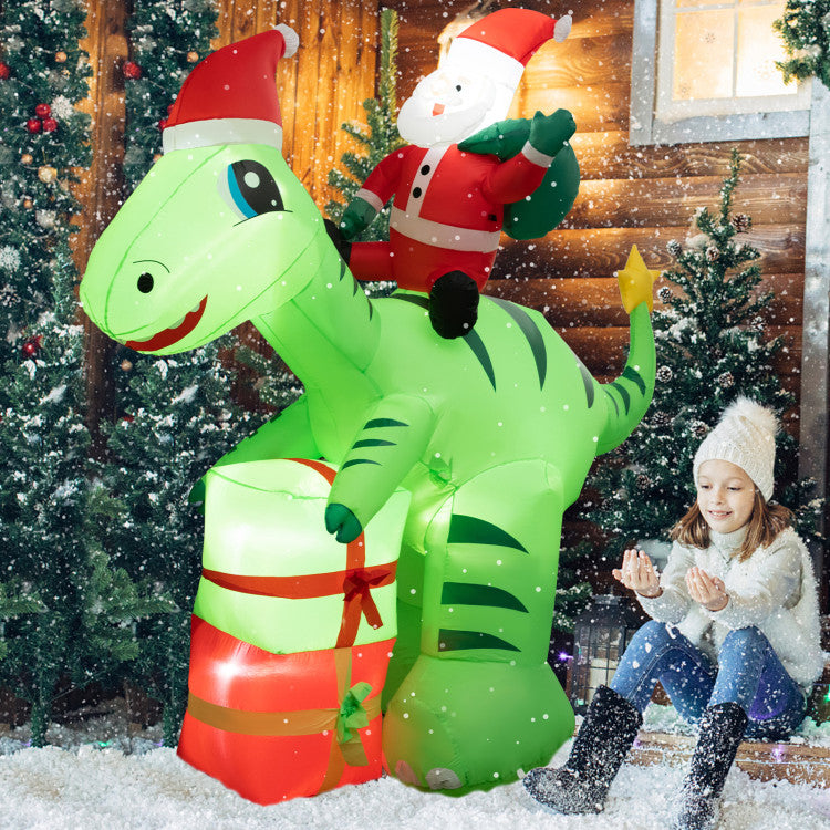 8 Ft Lighted Inflatable Santa Claus Dinosaur Decoration with Gift Boxes