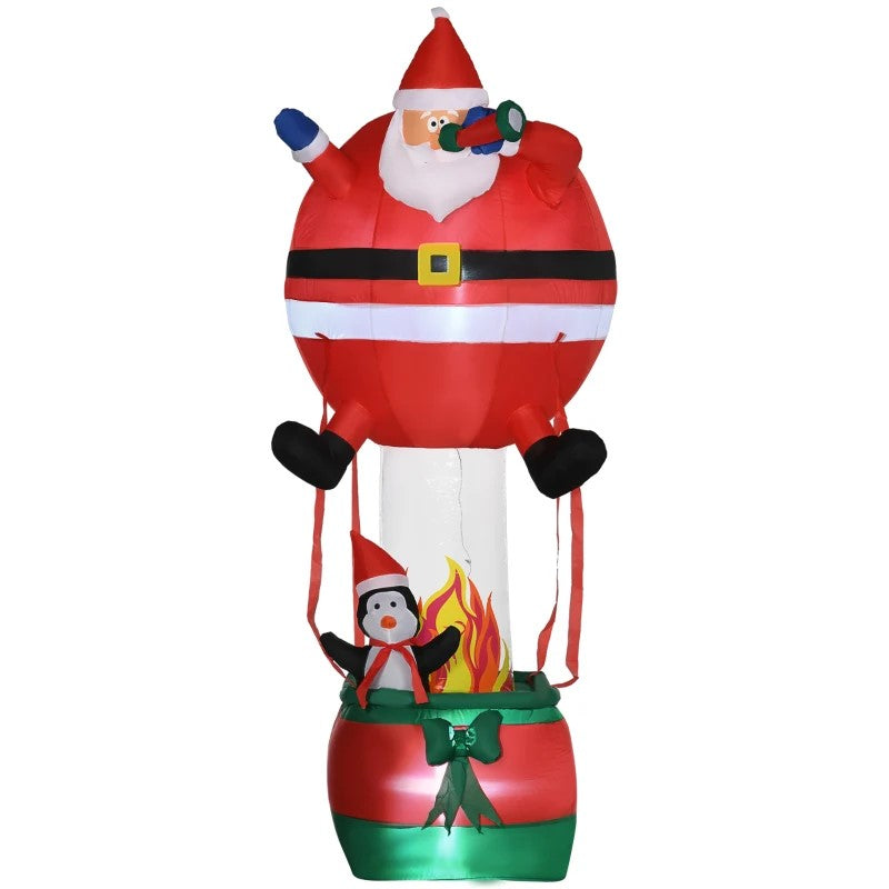 8ft Santa Claus Hot Air Balloon Christmas Inflatable with LED Lights - Outdoor Yard Decor