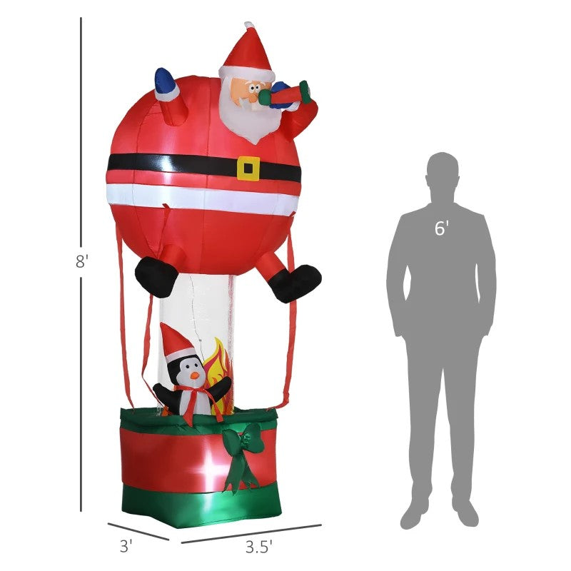 8ft Santa Claus Hot Air Balloon Christmas Inflatable with LED Lights - Outdoor Yard Decor