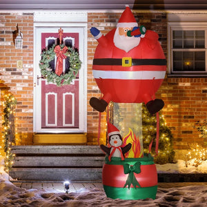 8ft Santa Claus Hot Air Balloon Christmas Inflatable with LED Lights - Outdoor Yard Decor