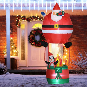 8ft Santa Claus Hot Air Balloon Christmas Inflatable with LED Lights - Outdoor Yard Decor