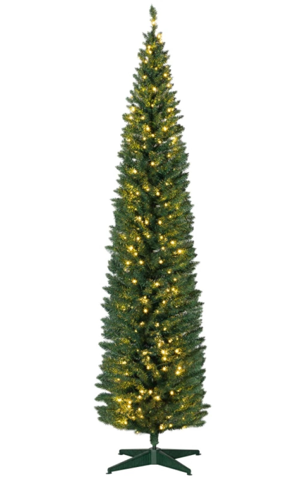 8ft Slim Pencil Artificial Christmas Tree with Realistic Branches & Warm White LED Lights