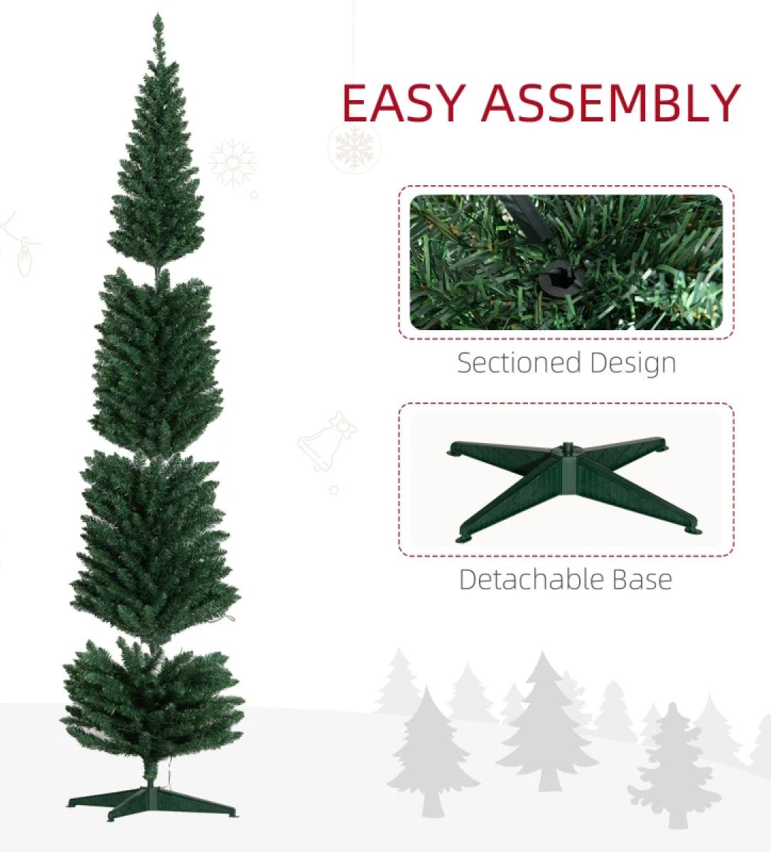 8ft Slim Pencil Artificial Christmas Tree with Realistic Branches & Warm White LED Lights